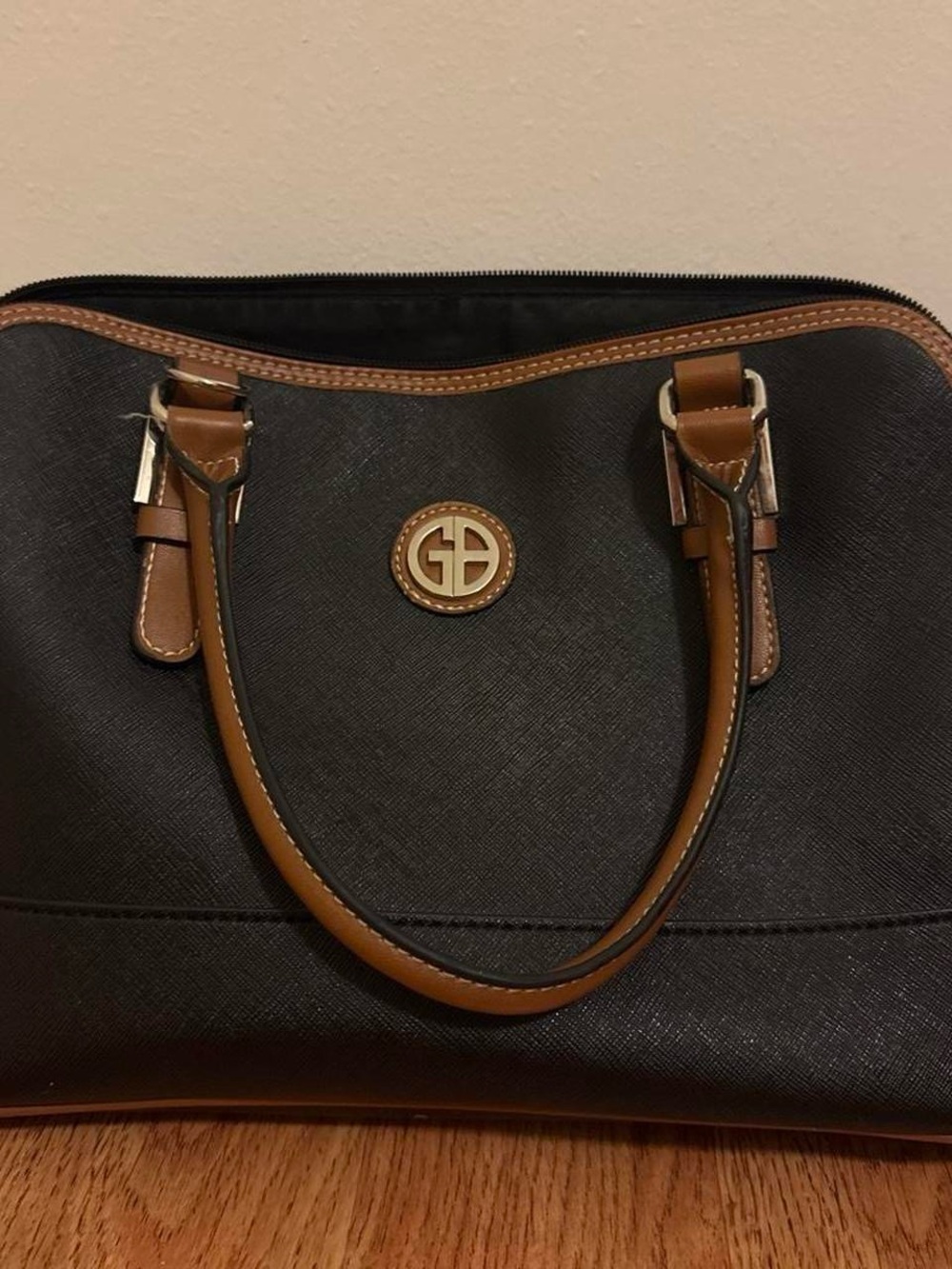 Giani Bernini Black Brown Satchel Handbag Shoulder Bag Crossbody Purse